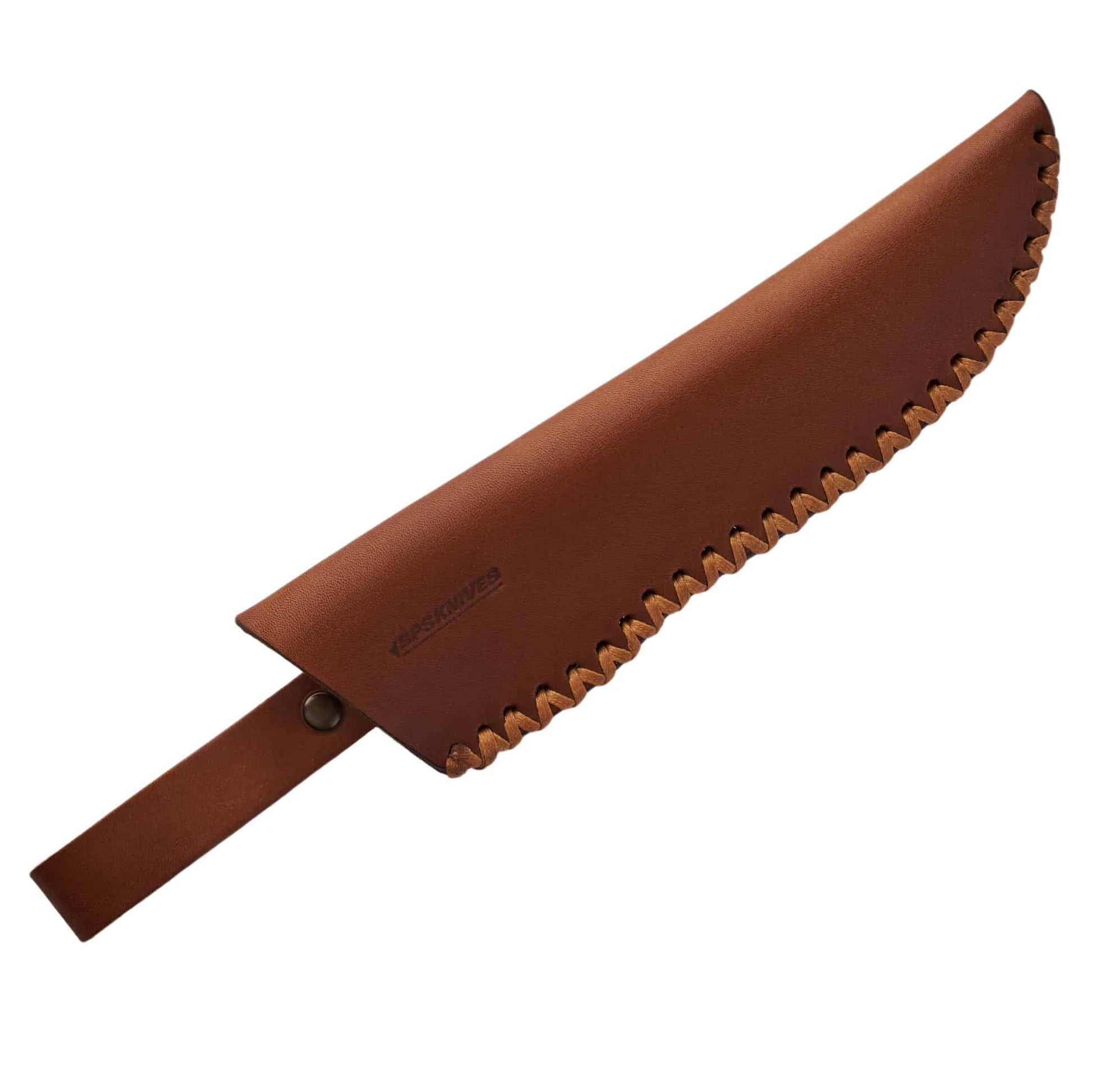 Brown leather knife sheath on a white background