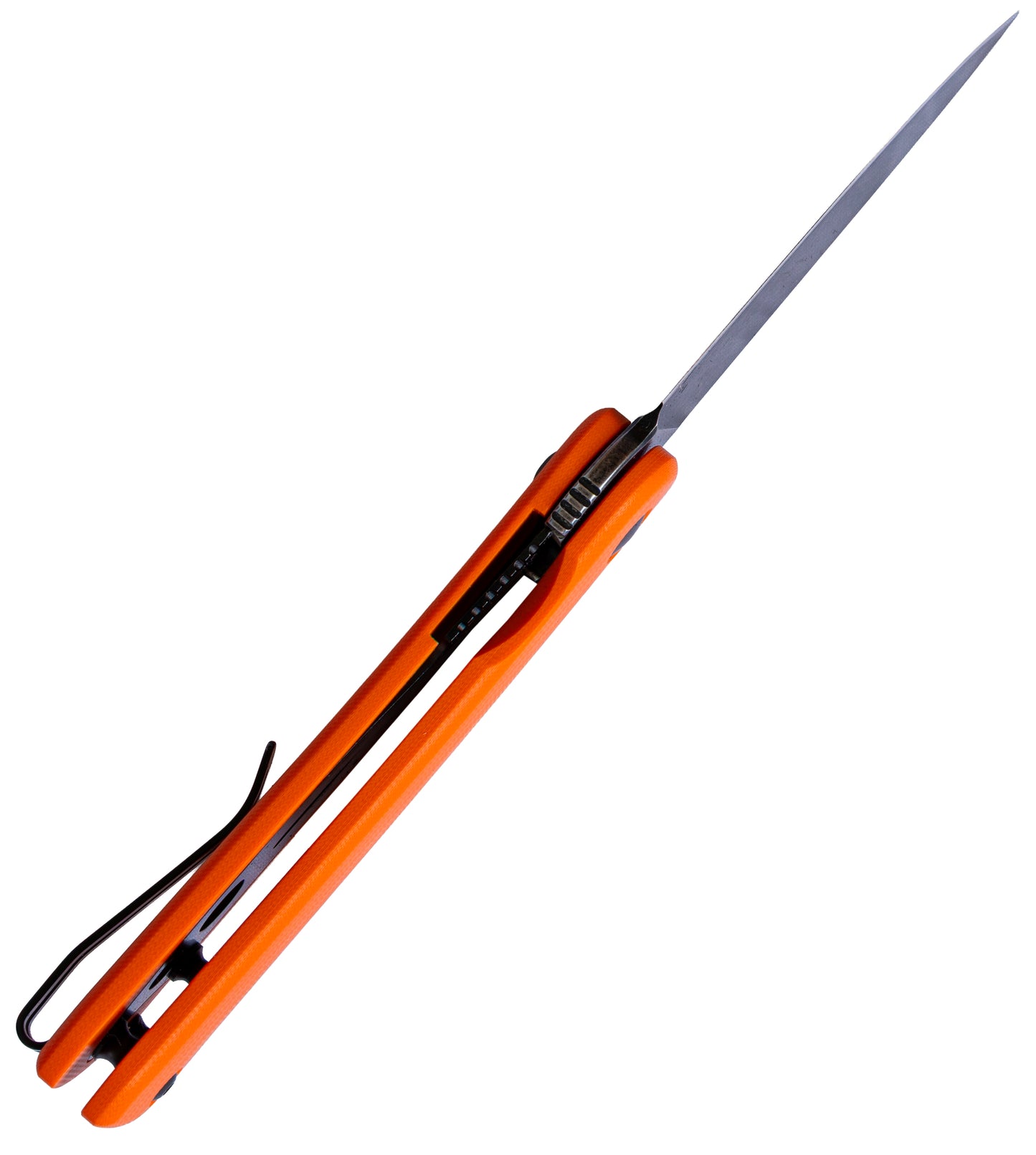 Orange fishing rod with a white background