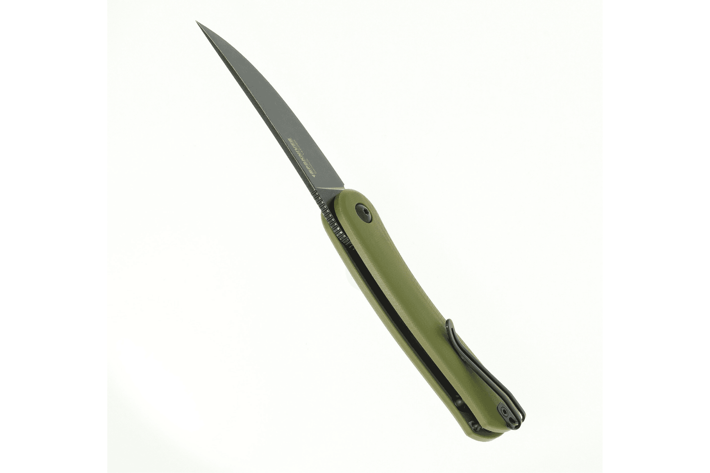 Green folding knife on a white background