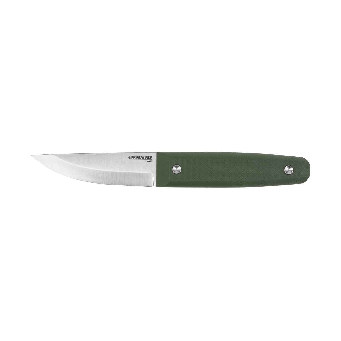 Knife with a green handle on a white background