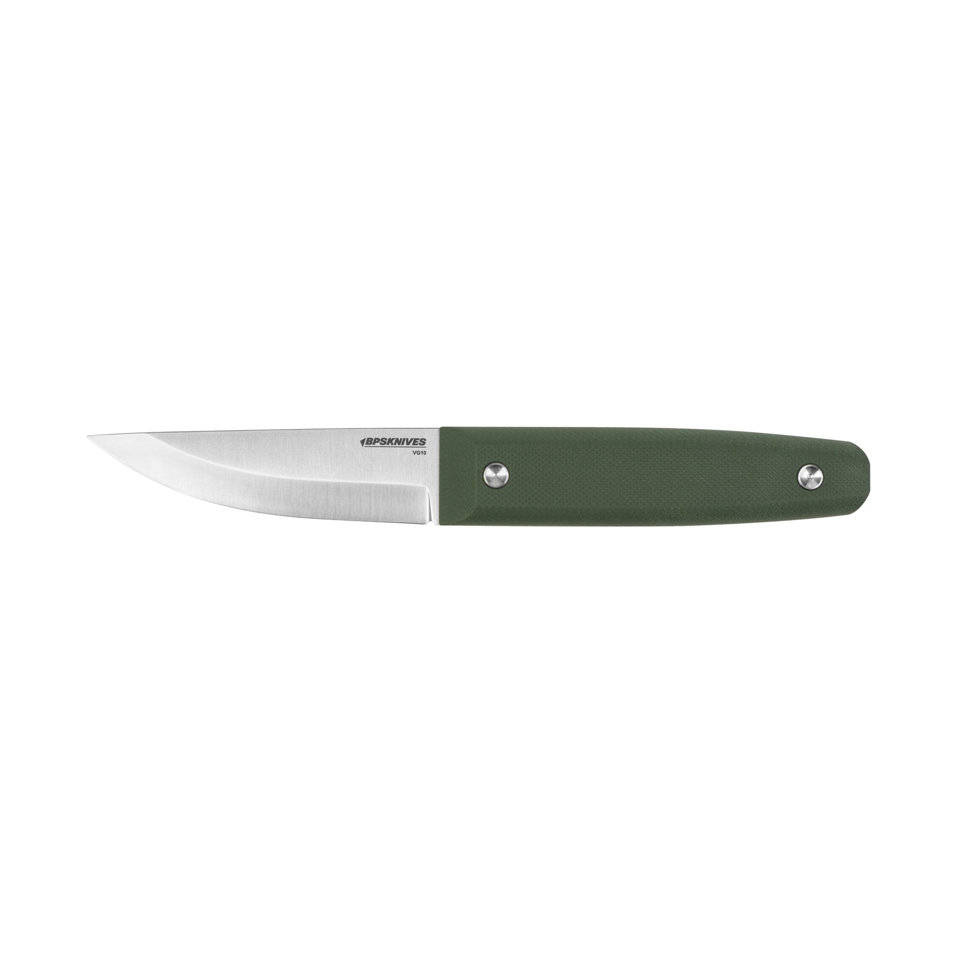 Knife with a green handle on a white background