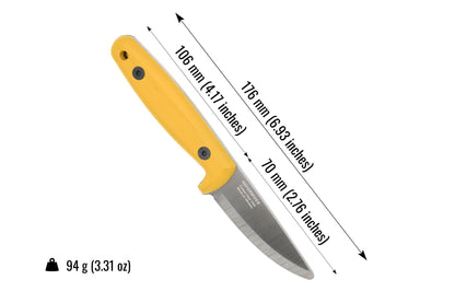 Knife with measurements on a white background