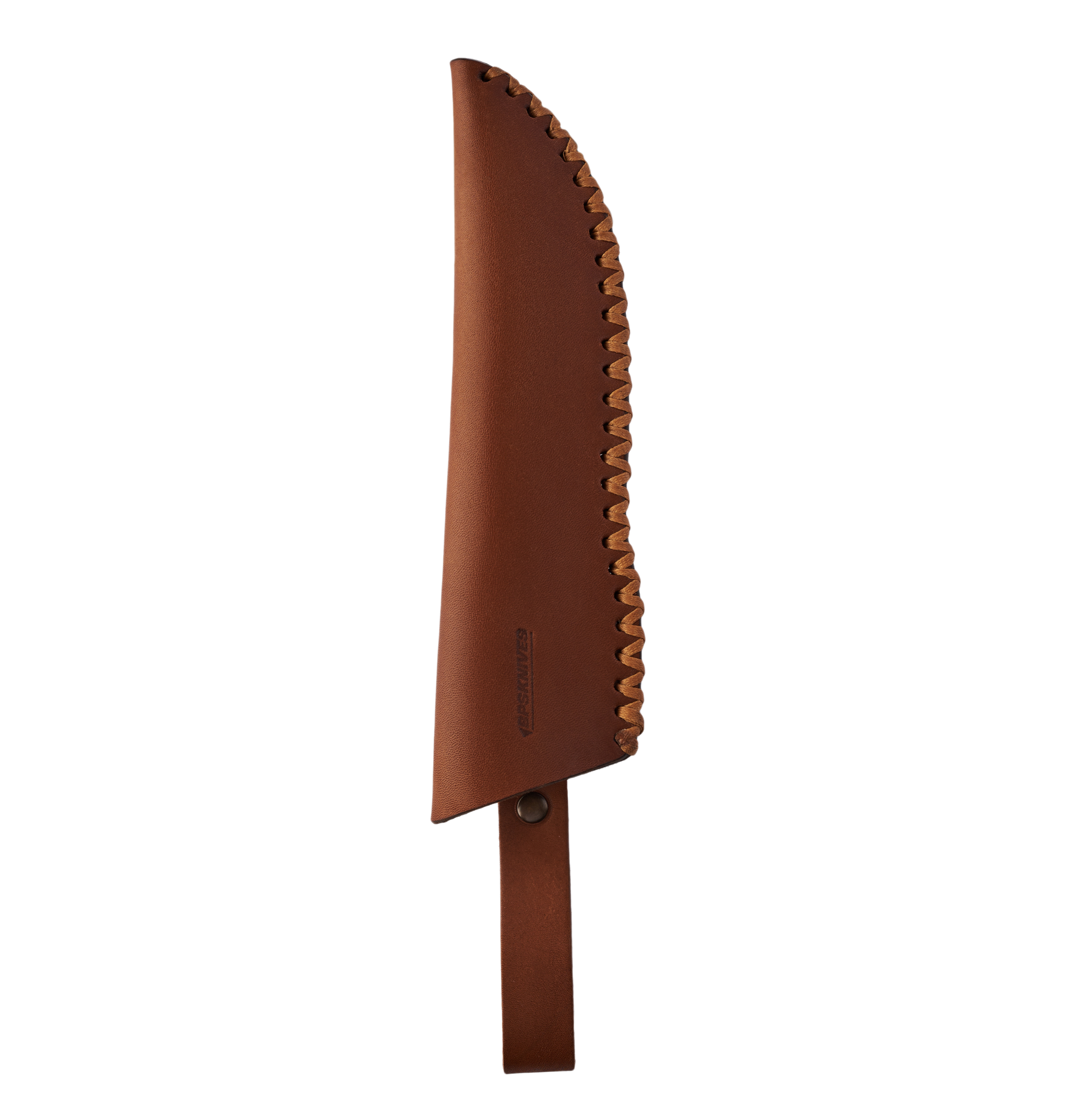 Brown leather knife sheath on a white background