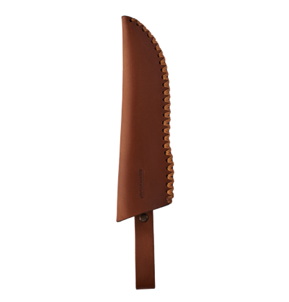 Brown leather knife sheath on a white background