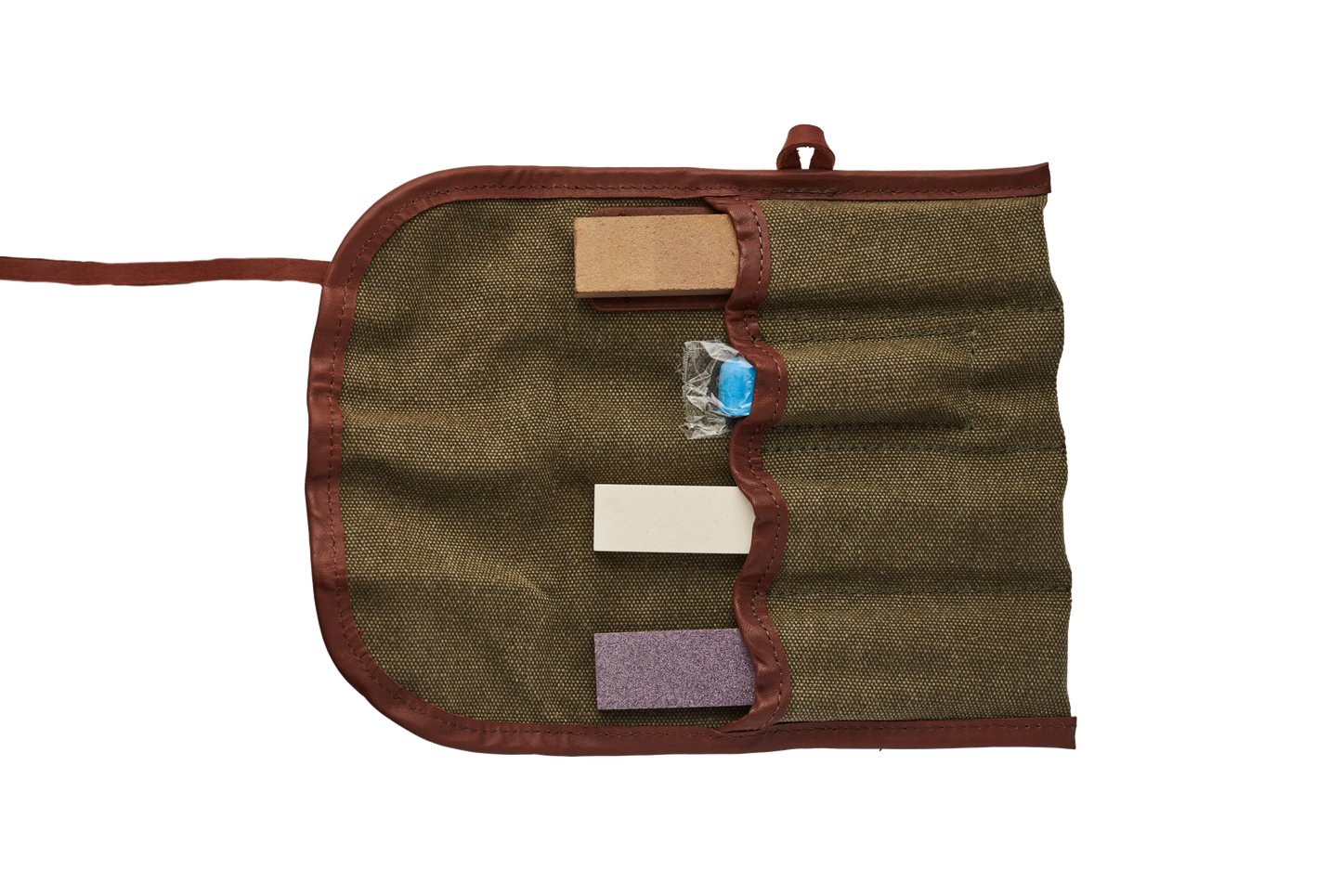 Brown fabric pouch with Sharpening Stones