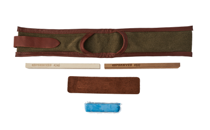 Green fabric belt with brown leather strap 